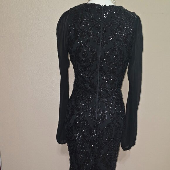 Windsor Black Sequin Long Sleeve Mesh Evening Gown – S - Picture 5 of 6